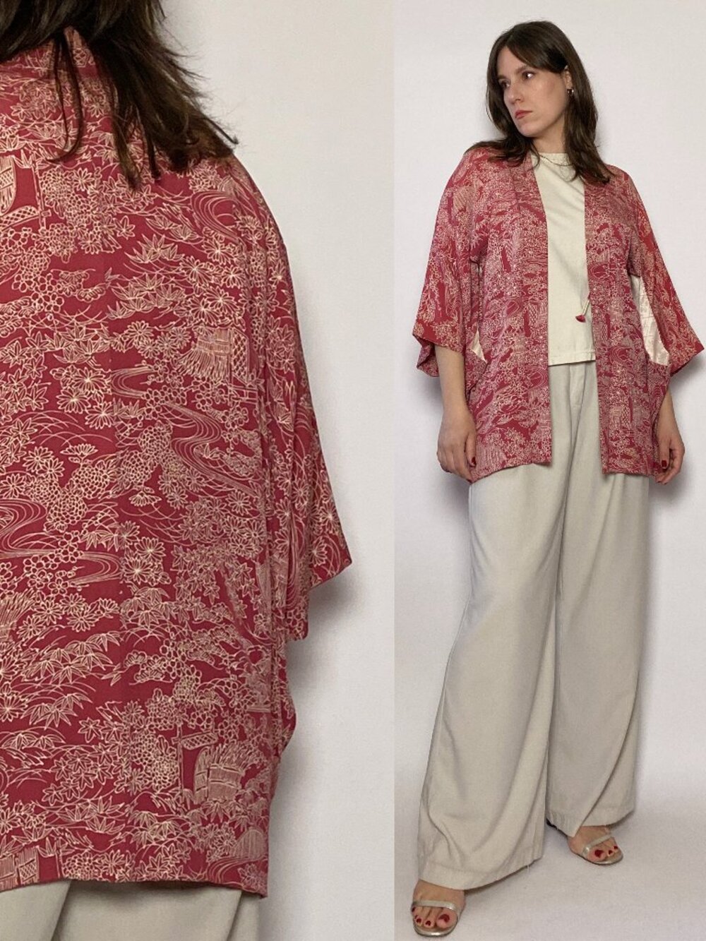 Vintage Authentic Japanese Toile Haori Kimono -- One Size